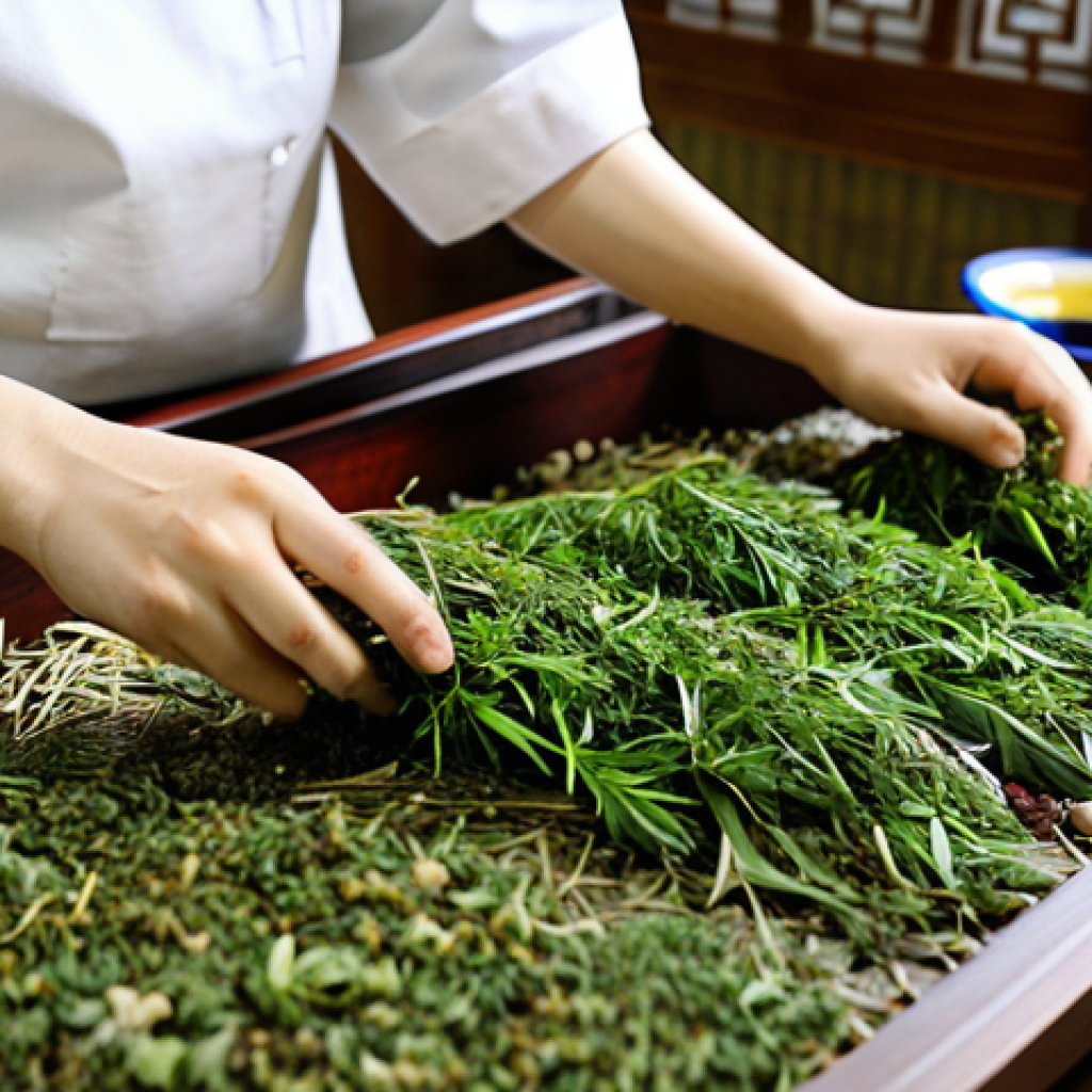 한방병원에서 사용하는 약재 - Traditional Korean Herbal Preparation**
"Close-up of meticulously arranged Korean medicinal herbs (...