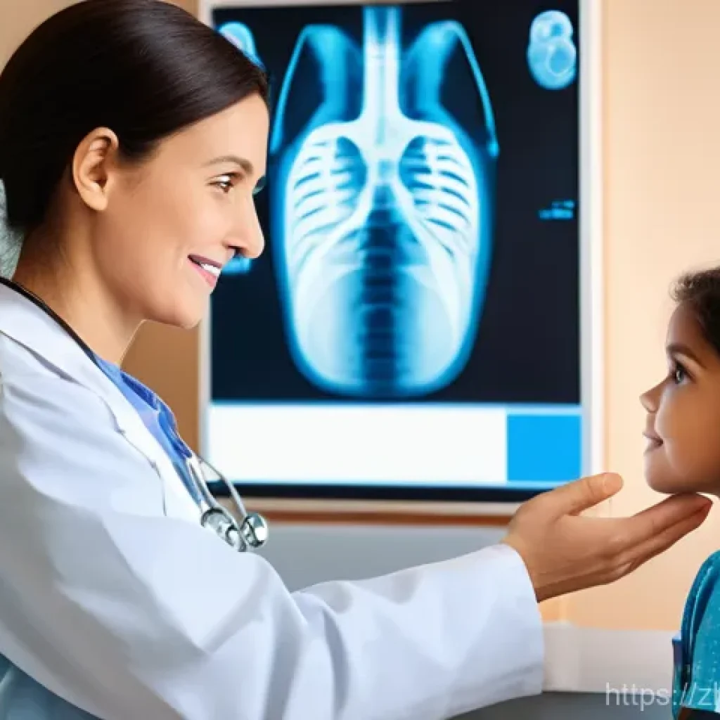 소아 성장판 치료 방법 - **Prompt:** A reassuring scene in a modern, brightly lit pediatrician's office. A calm and slightly ...