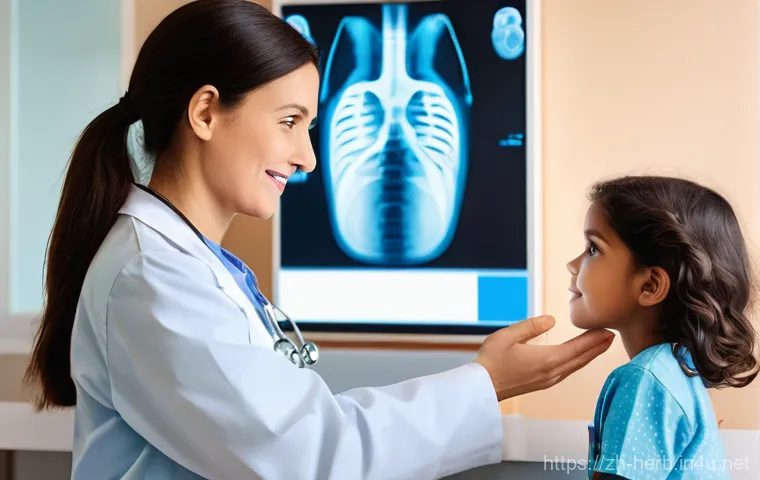 소아 성장판 치료 방법 - **Prompt:** A reassuring scene in a modern, brightly lit pediatrician's office. A calm and slightly ...