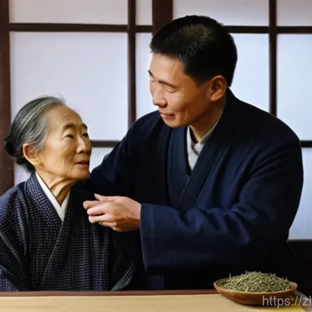 디스크 한방치료 효과 - **Prompt:** A tranquil and warmly lit Traditional Chinese Medicine (TCM) clinic. An elderly, wise-lo...