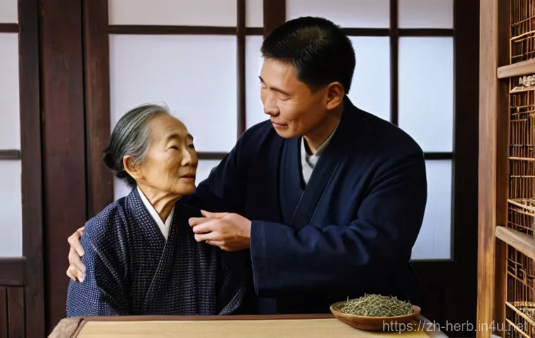 디스크 한방치료 효과 - **Prompt:** A tranquil and warmly lit Traditional Chinese Medicine (TCM) clinic. An elderly, wise-lo...