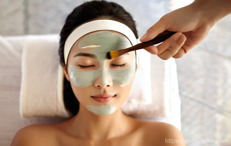 한방병원에서의 피부관리 치료 - **TCM Herbal Facial Rejuvenation**
    A serene, close-up portrait of a young woman (25-35 years old...