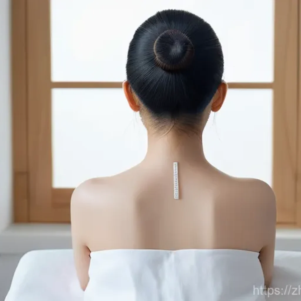한방병원 보험 적용 가능 진료 - **Prompt:** A serene and focused young woman, seen from a slight back-angle, receiving traditional K...
