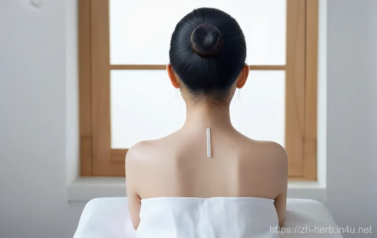 한방병원 보험 적용 가능 진료 - **Prompt:** A serene and focused young woman, seen from a slight back-angle, receiving traditional K...